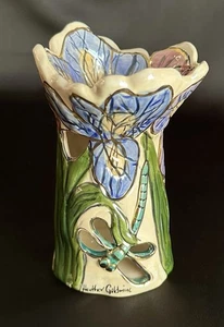 Heather Goldminc Blue Sky Clayworks Iris Dragonfly Wax Warmer 2002 Iridescent - Picture 1 of 12