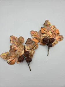 Vintage HOMCO Messing Kupfer Eichenlaub Holz Eicheln Wanddeko Herbst Herbst 70er - Bild 1 von 9