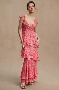 NWT Anthropologie Hutch Miah Tiered V-Neck Flutter-Sleeve Gown Size 4 F64 - Picture 1 of 10
