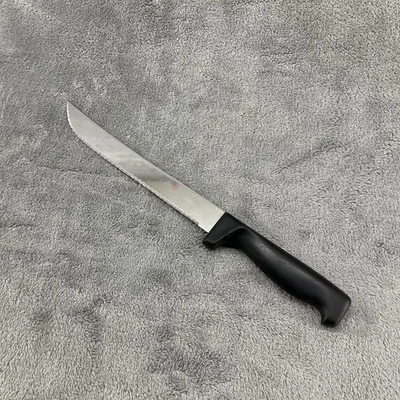 Cuchillo de talla vintage de 8 pulgadas con mango negro de acero inoxidable dentado Foto 1 de 4