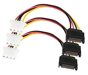 SATA Power Cable Adapter 3 Pack SATA 15 Pin Male to Molex LP4 Female Power Cable - Picture 1 of 5