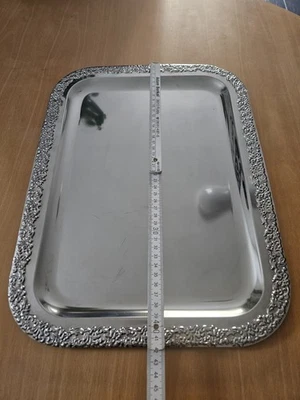 ✨ Klassisches Serviertablett ohne Griffe – Versilbert – 45 cm – Floraler Rand - Bild 1 von 2