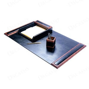 Walnut & Black Leather Luxury 3 Piece Set - Blotter Pad & Desk Mat Organizati... - Picture 1 of 7
