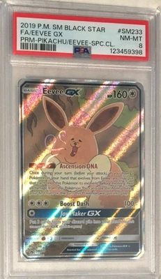 Pokemon Sun & Moon Black Star Promo PSA 8 Eevee GX Alternate Full Art Holo SM233 - Image 1 of 2