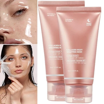 2x Collagen Night Wrapping Peel Off Facial Mask Overnight Skin Repair Jelly Mask - Image 1 of 4