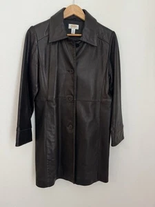 De Colección Talbots Abrigo Chaqueta de Cuero Para Mujer Marrón Suave Botón Cápsula Minimalista S P - Imagen 1 de 10