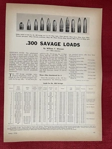 .300 Savage Loads 1954 Magazin Artikel/Druck Anzeige Bullet Testing Charts - Bild 1 von 4