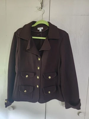 Chaqueta Blazer Clásica Chic Joan Rivers Marrón Tejida Deportiva Botones Dorados Talla L Foto 1 de 4