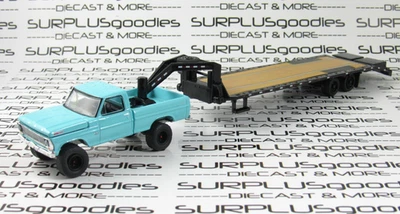 Greenlight 1:64 Teal LIFTED 1967 FORD F-100 F100 Pickup w/Gooseneck Trailer - Image 1 of 4
