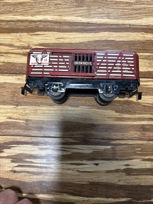 Marx 59 Union Pacific Stock Car Sliding Door Brown Metal VTG 1950s - Image 1 of 4