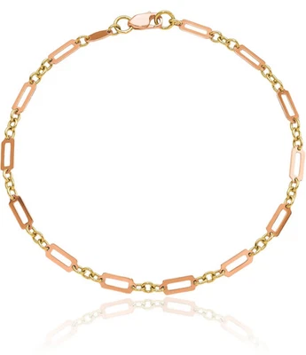 14K Solid Two Tone Gold Link Chain Bracelet - Image 1 of 4