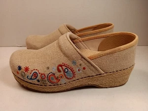 Dansko Vegan Jute Embroidered Floral Paisley Print Clog Tan Size US 7.5-8 EU 38 - Picture 1 of 22
