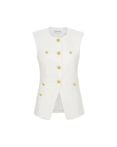 NEW, Veronica Beard Tamara Linen Vest Off-white Size 2 #SJ1780 - Picture 1 of 12