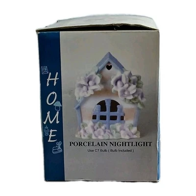 Lámpara tocador de luz nocturna con flores de porcelana luz enchufable pétalos de lavanda 6 pulgadas Foto 1 de 4