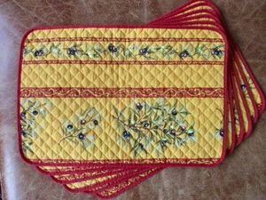 Tissus Toselli Nice France 100% Cotton Quilted Placemat Yellow Red Olives SET/6 - Picture 1 of 16