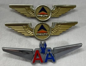 Lot of 3 Vintage Airline Wings - Delta & American Airlines - STOFFEL Backs - Picture 1 of 7