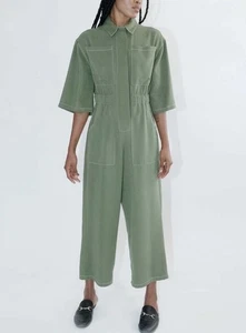 Anthropologie Oh Seven Days BOBBY BOILERSUIT moss Green Jumpsuit  Wide Leg  Sm - Picture 1 of 10