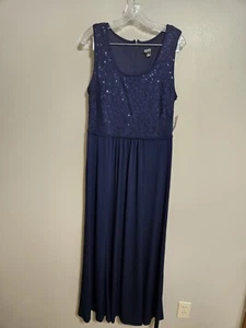 SLNY Women's Long Sequin Sleeveless Dress Navy Blue Size 12 - Picture 1 of 8