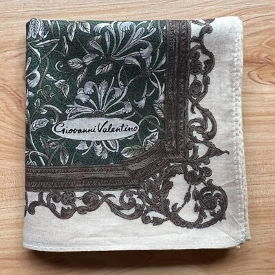 HANDKERCHIEF VINTAGE GREEN FLORAL PATTERNED MEN'S POCKET SQUARE COTTON 18" B0029 - Image 1 of 3