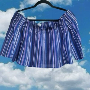 La Perla Womens Silk Smocked Top Size 6 Blouse Blue Purple Off the Shoulder - Picture 1 of 10