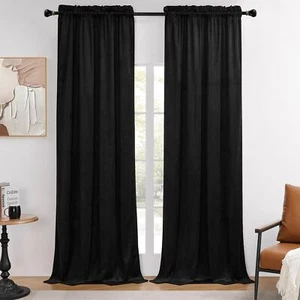 Cortinas Terciopelo Negro 96en 2 Paneles Suave Térmico Blackout Cortinas para Uso Dormitorio - Imagen 1 de 7
