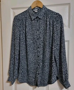 H&M X Morris & Co William Floral Willow Print Shirt Blouse Navy Fits UK 12/14 - Picture 1 of 7