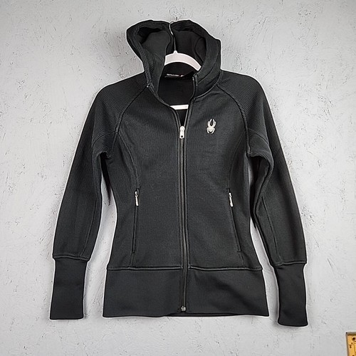 VETEMENTS Spyder Felpa con Cappuccio Donna Piccola Nera Maglia Pesante Foderata Logo Ricamato Sci Outdoor