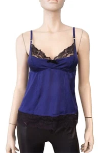 Camisola MYLA LONDON talla M negra con encaje recortada azul marino seda - Imagen 1 de 4