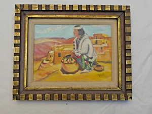 Autentico dipinto Hopi dei nativi americani, vintage. Iniziali d'artista J.V.G. - Foto 1 di 9