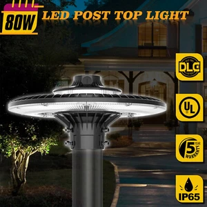 80W Led Post Light Dusk to Dawn Outdoor Post Top Circular Area Pole Garden Light - Picture 1 of 18