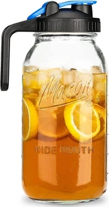 64oz Half Gallon Mason Jar Pitcher - Wide Mouth Jug for Iced Tea Coffee Lemonade - Picture 1 of 7