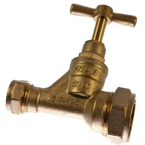 25mm x 15mm Brass Stopcock Compression MDPE to Copper - Picture 1 of 1