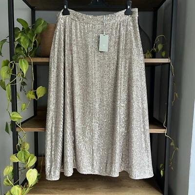 Pure Collection Sequin Midi Skirt 14 Antique Gold Flared New with Tags - Image 1 of 4