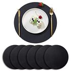 6Pack Faux Leather Placemats Set Black Round PU Dinning Table Mats Wipeable E...