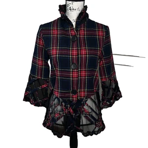 NWT Damee Inc. Plaid Flannel Shirt Womens Petitie Medium Sheer Top Whimsy goth - Picture 1 of 13