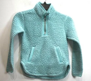 Cuddly Sherpa Girls Mint Long Sleeve 1/4 Zip Curved Hem Faux Fur Sweatshirt 5/6 - Picture 1 of 7