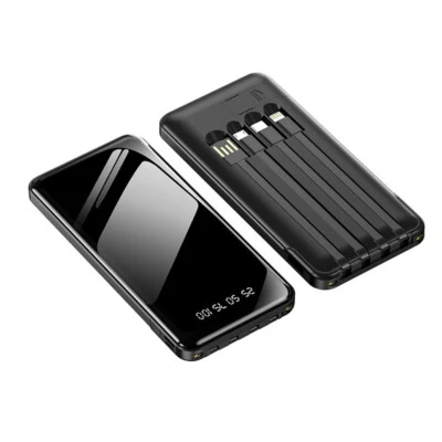 Portable Power Bank 20000mAh Fast Charging Battery with 4 Built in Cables Black  - Image 1 of 4