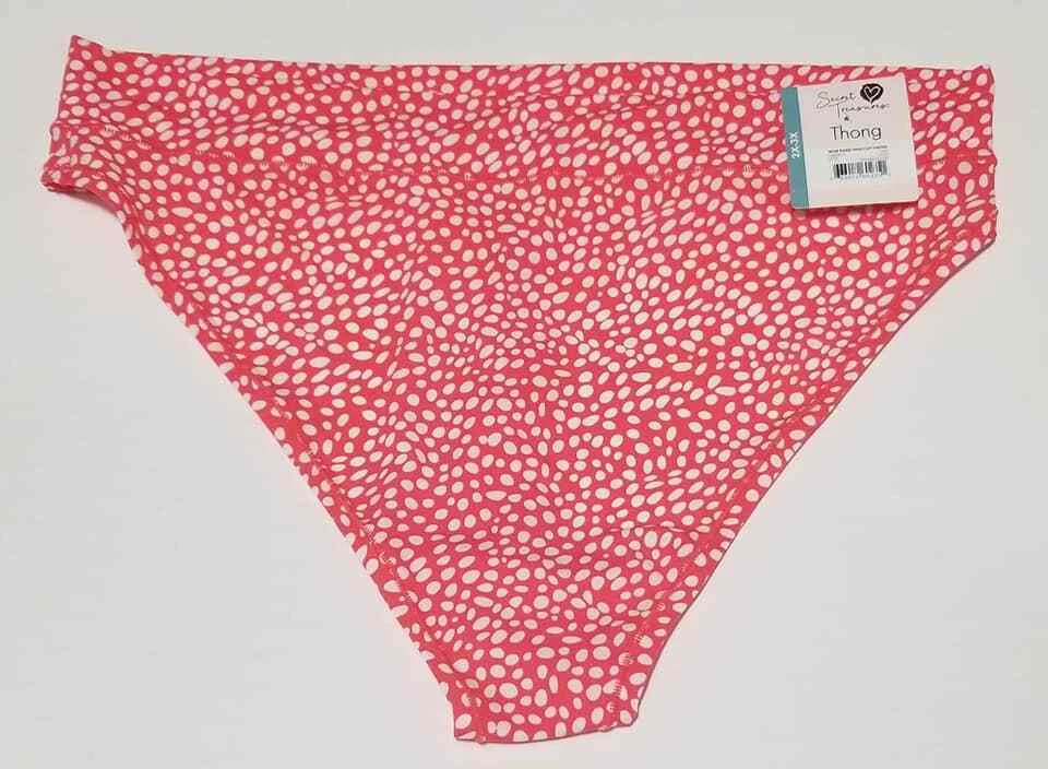 Secret Treasures Women's Wideband High Cut Thong Panties 2x/3x Coral Red Spot