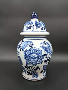 NEW Chinoiserie Blue White Ceramic Ginger Jar with Lid - 10.5" Tall - Picture 1 of 12