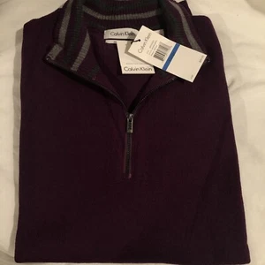 CALVIN KLEIN Extra Fine Merino Wool 1/3 Zip Pullover Sweater Men's Sz XL $89.50 - Picture 1 of 12