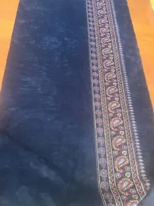 Vintage Blue Fabric Sparkle Paisley Border Faux Suede, 3 Yards, Preowned - Picture 1 of 7