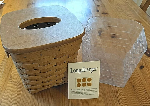Longaberger Tall Tissue Box Basket Light Wood 2003 Protector Lid Cover