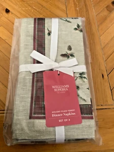 Williams Sonoma Holiday Plaid Forest Napkins Red , Beige, Green Napkins 4PC - Picture 1 of 2