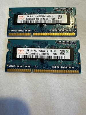 2 X HYNIX 2GB 1Rx8 PC3-10600S-9-10-B1 DDR3 1333MHz SODIM LAPTOP RAM MEMORY - Image 1 of 3
