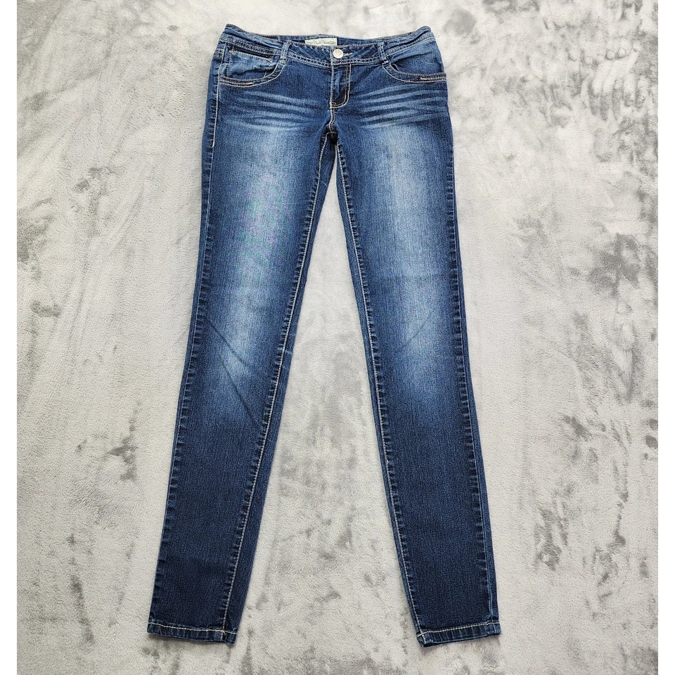 Pantalones de mezclilla vintage Y2K Paris azules para mujer 11 jóvenes azules tiro bajo ajustados elásticos Foto 1 de 4