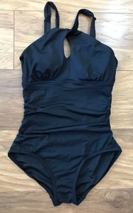 NEW LANDS END Black Swimsuit XS Ruched Tummy Lightly Padded Swimming Costume - Picture 1 of 4