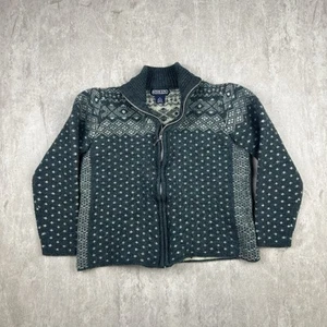 Vintage Lands End Wool Zip Up Sweater Blue Green Pattern Youth Size M 10-12 - Picture 1 of 7