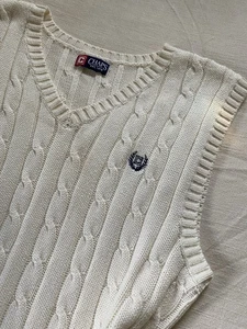 Chaps Ralph Lauren Cable Knit Cream Sweater Vest Jumper Men XL hipster Prep golf - Picture 1 of 10