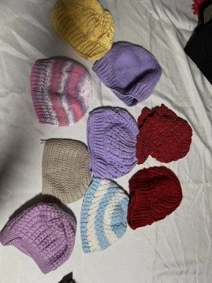 Handmade Crochet Knit Adult Beanie Hat Set Lot of 9 – Made By My Grandma - Image 1 of 4