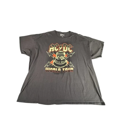 AC/DC Hells Bells World Tour T-Shirt 4XL Gray Band Tee 100% Cotton Vintage Look - Image 1 of 4